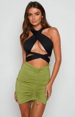 BB Exclusive Bottoms Ginny Ruched Mini Skirt Green