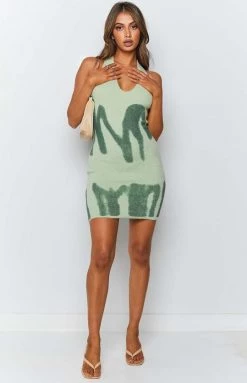 Beginning Boutique Green With Envy Halter Mini Dress Green