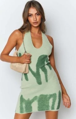 Beginning Boutique Green With Envy Halter Mini Dress Green