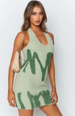 Beginning Boutique Green With Envy Halter Mini Dress Green