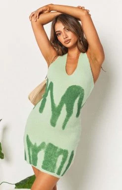 Beginning Boutique Green With Envy Halter Mini Dress Green