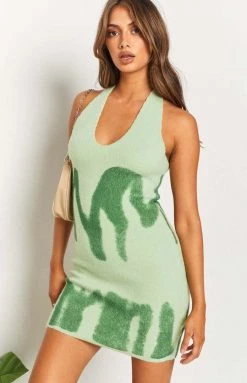 Beginning Boutique Green With Envy Halter Mini Dress Green