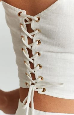 BB Exclusive Hadid White Lace Up Top