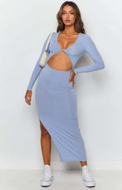 Beginning Boutique Dresses Hailey Cut Out Midi Light Blue