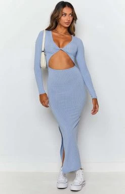 Beginning Boutique Dresses Hailey Cut Out Midi Light Blue