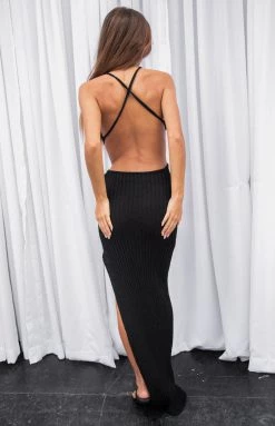 BB Exclusive Dresses Hallie Black Knit Cut Out Midi Dress