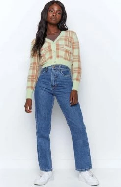 Beginning Boutique Hannah Checked Cardigan Green