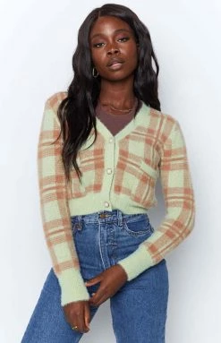 Beginning Boutique Hannah Checked Cardigan Green