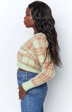 Beginning Boutique Hannah Checked Cardigan Green