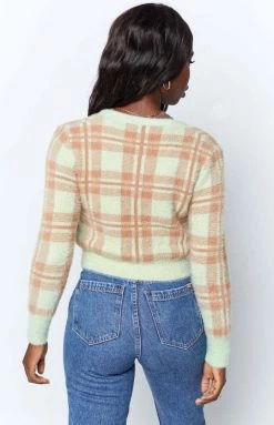 Beginning Boutique Hannah Checked Cardigan Green