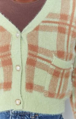 Beginning Boutique Hannah Checked Cardigan Green