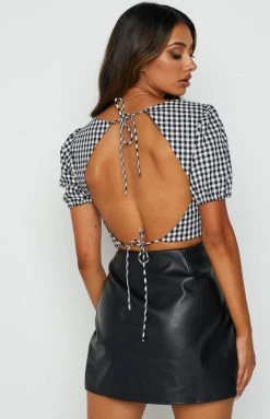 BB Exclusive Tops Harlo Mono Gingham Tie Top