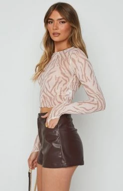 BB Exclusive Harmony Brown PU Shorts Bottoms