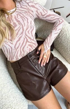 BB Exclusive Harmony Brown PU Shorts Bottoms