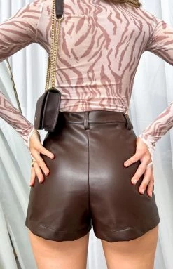 BB Exclusive Harmony Brown PU Shorts Bottoms