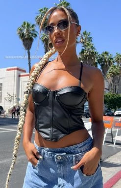 BB Exclusive Hartford Black PU Corset Top