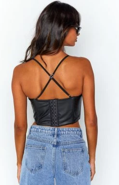 BB Exclusive Hartford Black PU Corset Top