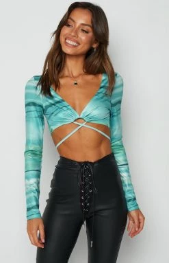 Beginning Boutique Harvey Blue Long Sleeve Crop Top Tops 9 Beginning Boutique Harvey Blue Long Sleeve Crop Top Tops