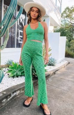 Beginning Boutique Hawaiian Knitted Halter Crop Top Green
