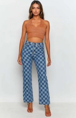 Beginning Boutique Tops Hawaiian Knitted Halter Crop Top Orange