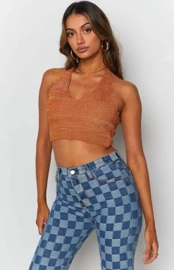 Beginning Boutique Tops Hawaiian Knitted Halter Crop Top Orange