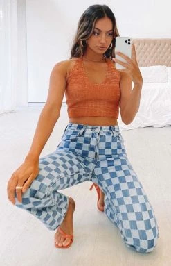 Beginning Boutique Tops Hawaiian Knitted Halter Crop Top Orange