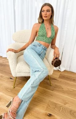 BB Exclusive Tops Hector Green Printed Halter Top