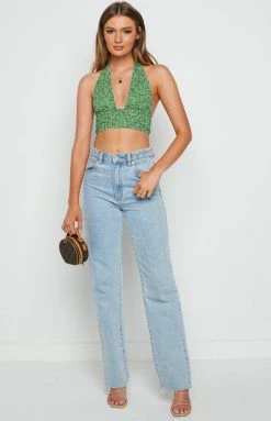 BB Exclusive Tops Hector Green Printed Halter Top