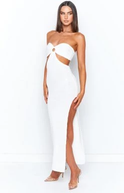 BB Exclusive Hendry White Knit Strapless Midi Dress Dresses