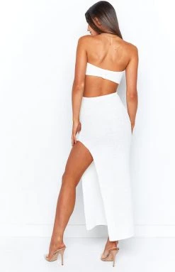 BB Exclusive Hendry White Knit Strapless Midi Dress Dresses