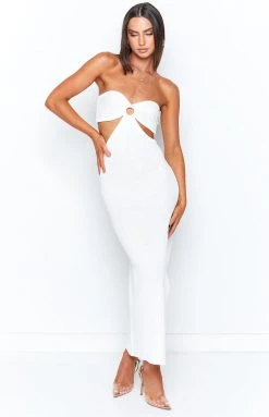 BB Exclusive Hendry White Knit Strapless Midi Dress Dresses