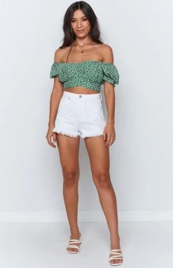 Beginning Boutique Heritage Wrap Top Green Floral Tops