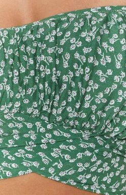 Beginning Boutique Heritage Wrap Top Green Floral Tops