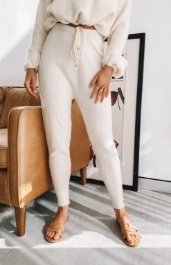 Beginning Boutique Bottoms Home Girl Knit Track Pants Cream