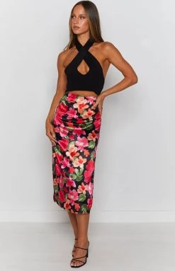 BB Exclusive Houston Midi Skirt Black Floral