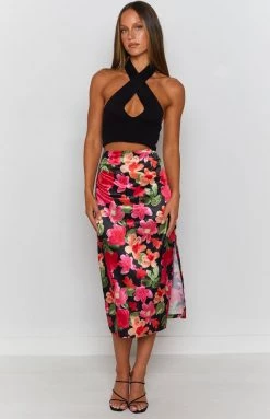 BB Exclusive Houston Midi Skirt Black Floral