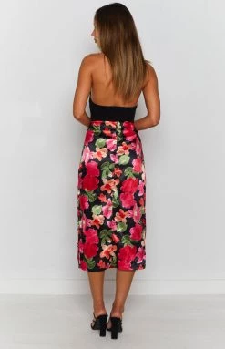 BB Exclusive Houston Midi Skirt Black Floral