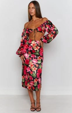 BB Exclusive Houston Midi Skirt Black Floral