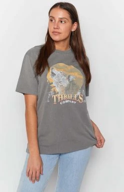 Tops Thrills Howling Moon Merch Tee - Washed Grey