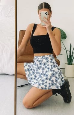 BB Exclusive Sasha Flared Skirt Blue Daisy Bottoms