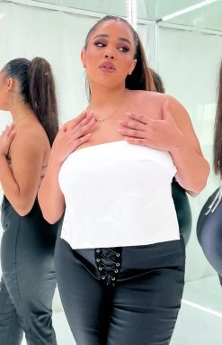 BB Exclusive Tops Ibiza White Satin Strapless Top