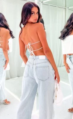 BB Exclusive Tops Ibiza White Satin Strapless Top