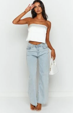 BB Exclusive Tops Ibiza White Satin Strapless Top