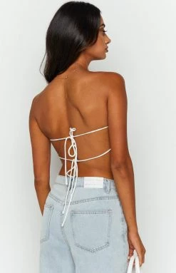 BB Exclusive Tops Ibiza White Satin Strapless Top