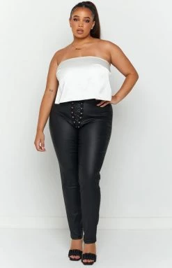 BB Exclusive Tops Ibiza White Satin Strapless Top