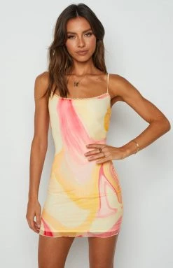 BB Exclusive Dresses Inappropriate Behaviour Mini Dress Yellow Swirl