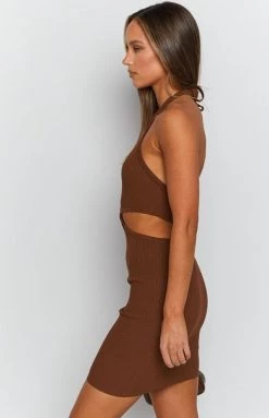 Beginning Boutique India Twist Front Mini Knit Dress Chocolate Dresses