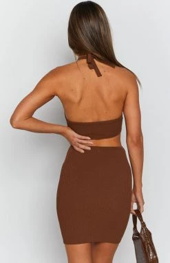 Beginning Boutique India Twist Front Mini Knit Dress Chocolate Dresses
