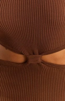 Beginning Boutique India Twist Front Mini Knit Dress Chocolate Dresses