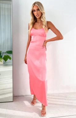 BB Exclusive Indra Pink Satin Maxi Dress
